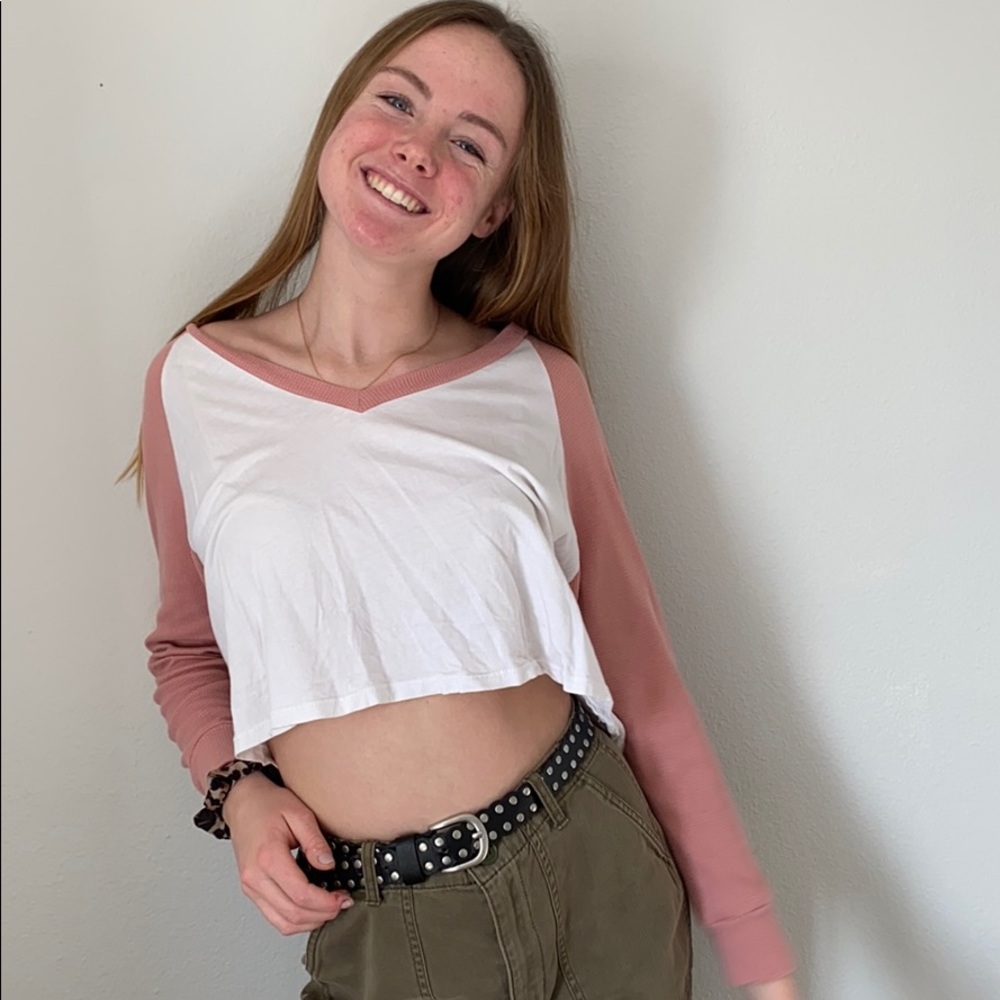 White and pink baseball tee